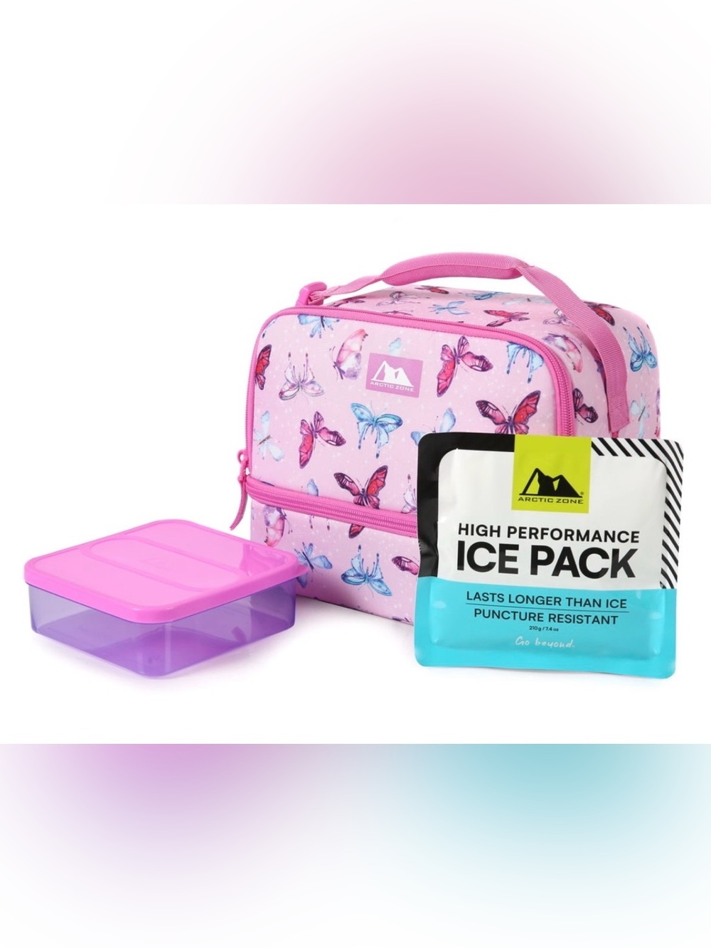 New Zone Butterfly Dual Compartment Dome Lunch Box W/  Food Container & Ice Pack